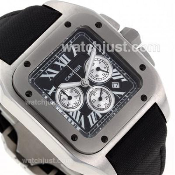 Cartier Santos 100 Working Chronograph with Black Dial-Nylon Strap