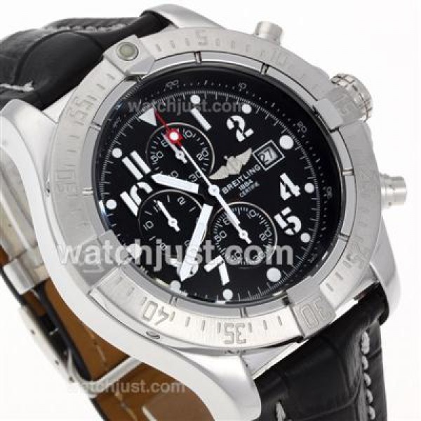 Breitling Skyland Avenger Working Chronograph with Black Dial-Leather Strap--49mm Version