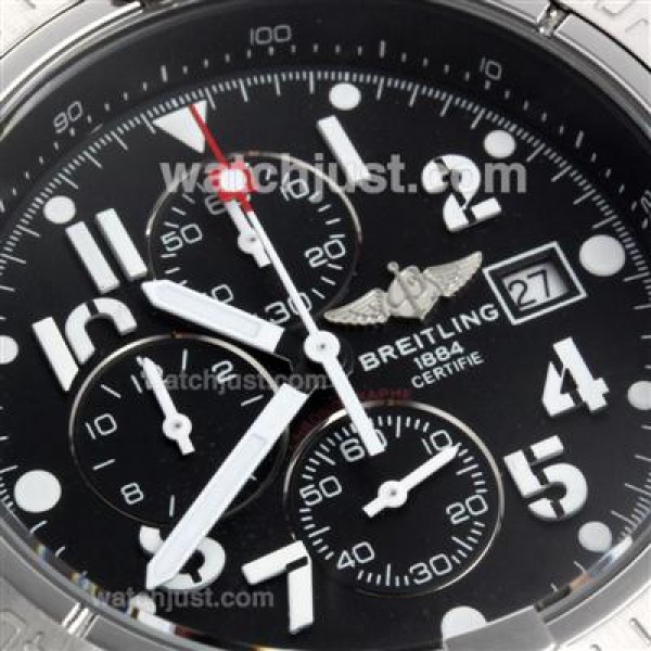 Breitling Skyland Avenger Working Chronograph with Black Dial-Leather Strap--49mm Version