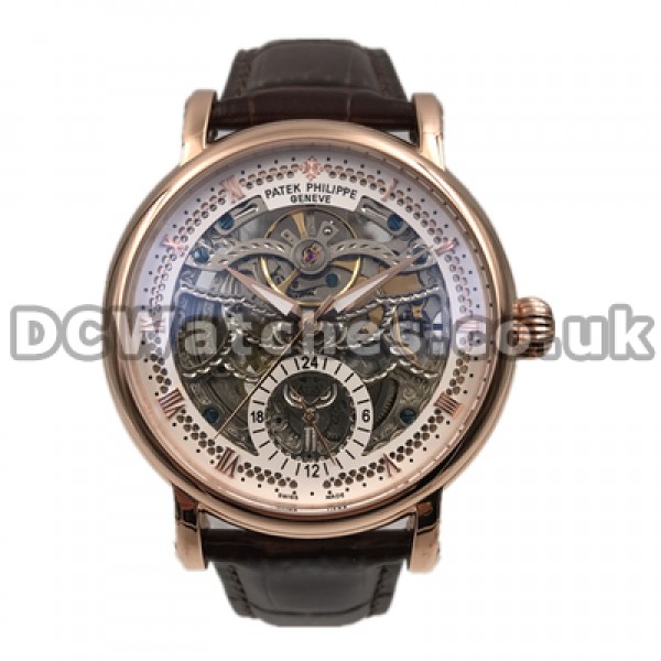 Automatic 42MM Fake Patek Philippe Tourbillon White Dials Watches For Men