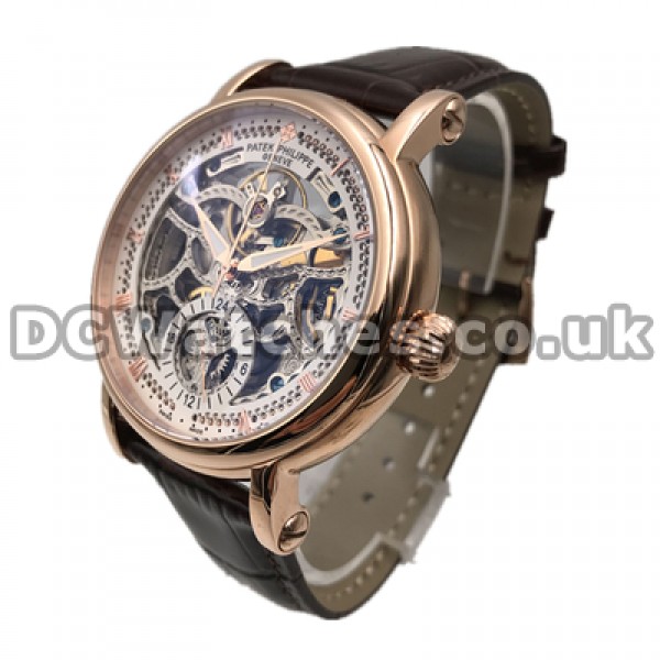 Automatic 42MM Fake Patek Philippe Tourbillon White Dials Watches For Men