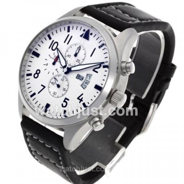 IWC Pilot Working Chronograph with White Dial-Leather Strap