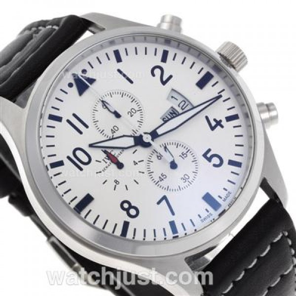 IWC Pilot Working Chronograph with White Dial-Leather Strap