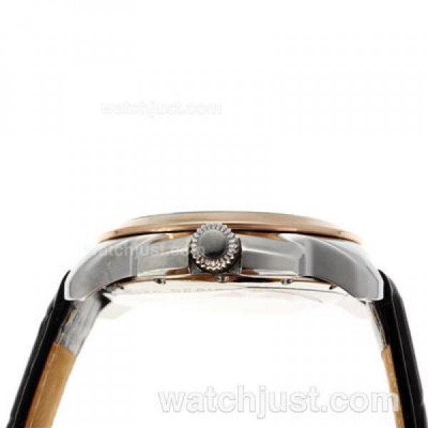 Cartier Calibre de Cartier Automatic Two Tone Case with Black Dial-Leather Strap