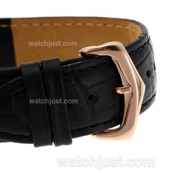 Cartier Calibre de Cartier Automatic Two Tone Case with Black Dial-Leather Strap