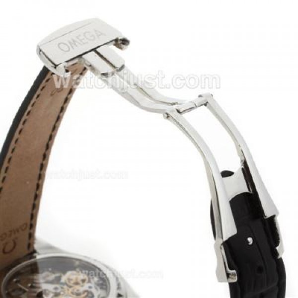 Omega Speedmaster Chronograph Lemania Movement with Black Dial-Leather Strap