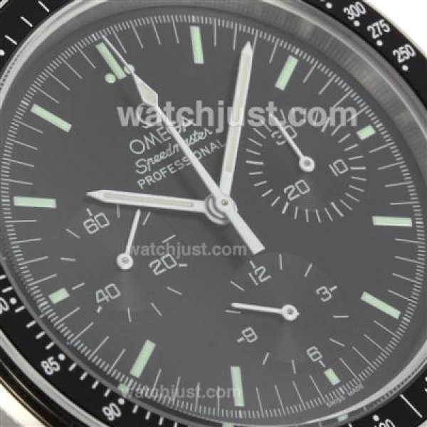 Omega Speedmaster Chronograph Lemania Movement with Black Dial-Leather Strap