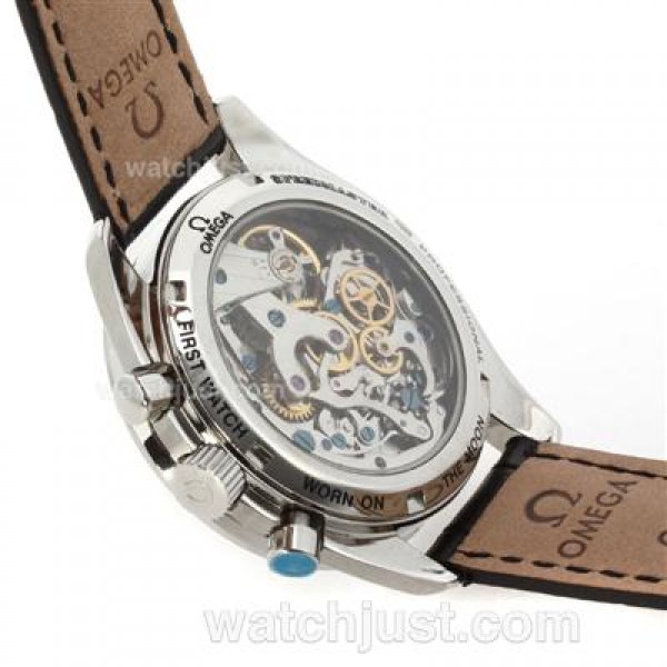 Omega Speedmaster Chronograph Lemania Movement with Black Dial-Leather Strap