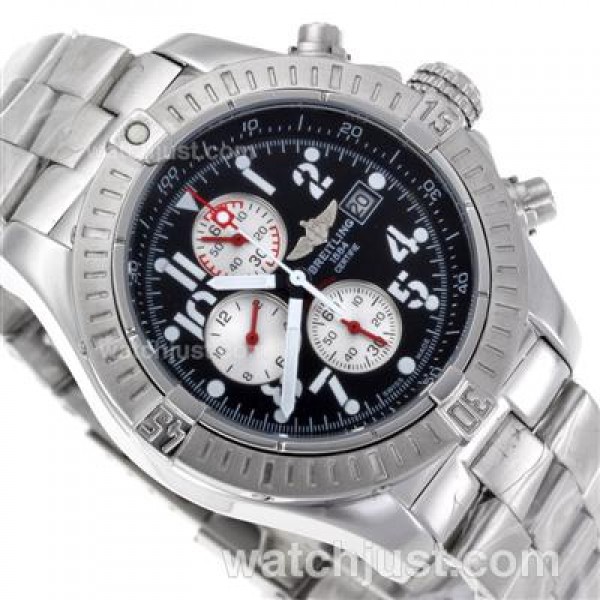 Breitling Super Avenger Working Chronograph with Black Dial S/S-Red Needles