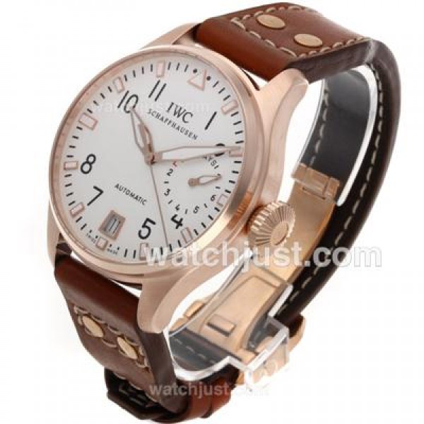 IWC Big Pilot Automatic Rose Gold Case with White Dial-Leather Strap