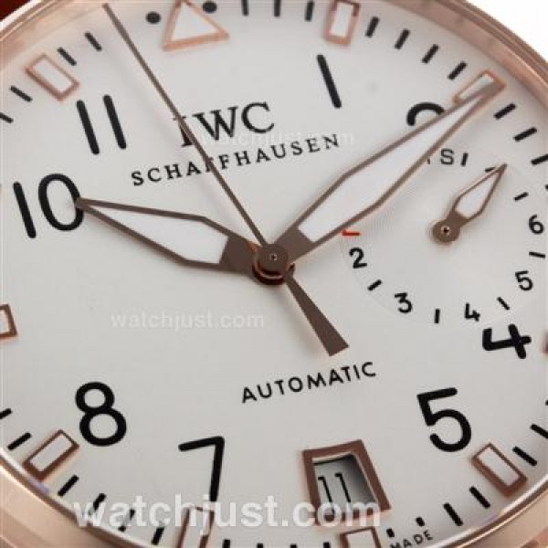 IWC Big Pilot Automatic Rose Gold Case with White Dial-Leather Strap