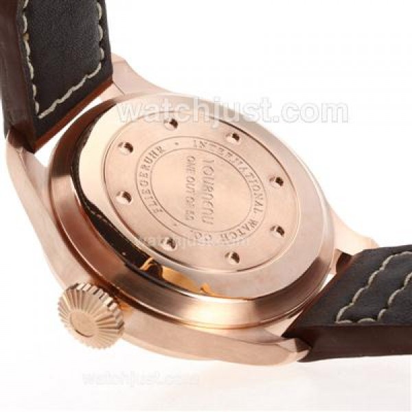 IWC Big Pilot Automatic Rose Gold Case with White Dial-Leather Strap