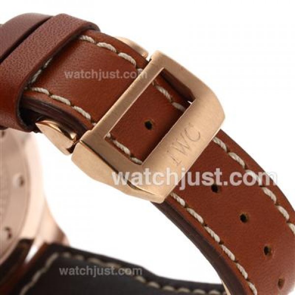 IWC Big Pilot Automatic Rose Gold Case with White Dial-Leather Strap