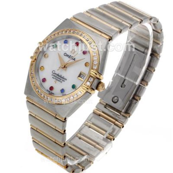 Omega Constellation Swiss ETA 2824 Movement Two Tone Diamond Markers and Bezel with MOP Dial-14K Wrapped Gold