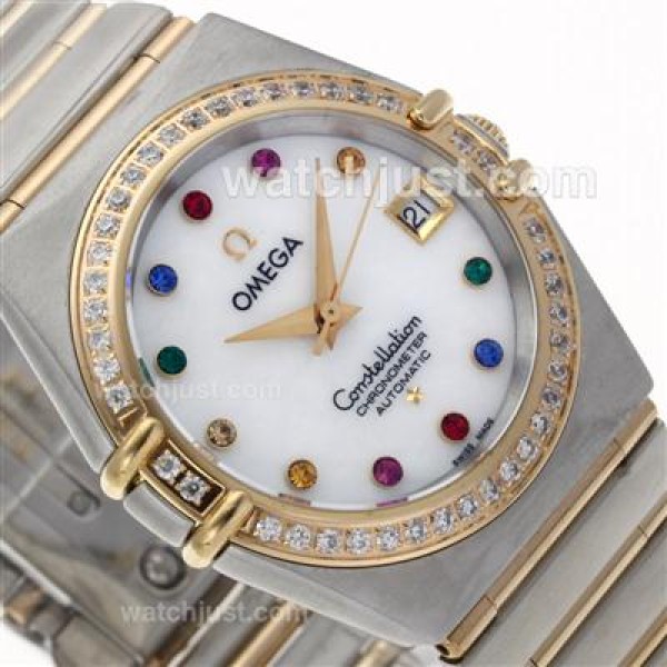 Omega Constellation Swiss ETA 2824 Movement Two Tone Diamond Markers and Bezel with MOP Dial-14K Wrapped Gold