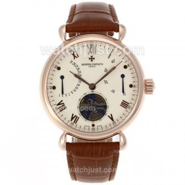 Vacheron Constantin Malte Tourbillon Automatic Rose Gold Case with Beige Dial-Leather Strap