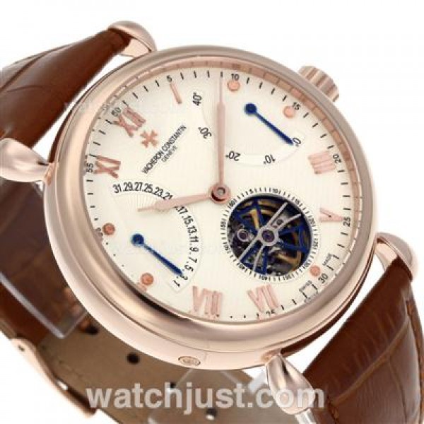 Vacheron Constantin Malte Tourbillon Automatic Rose Gold Case with Beige Dial-Leather Strap