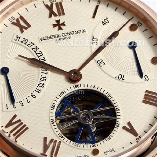 Vacheron Constantin Malte Tourbillon Automatic Rose Gold Case with Beige Dial-Leather Strap