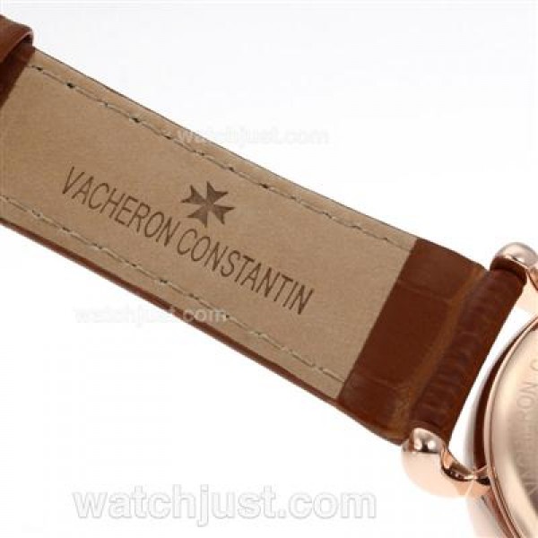 Vacheron Constantin Malte Tourbillon Automatic Rose Gold Case with Beige Dial-Leather Strap