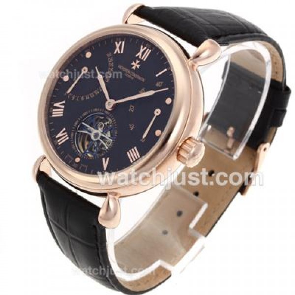Vacheron Constantin Malte Tourbillon Automatic Rose Gold Case with Black Dial-Leather Strap
