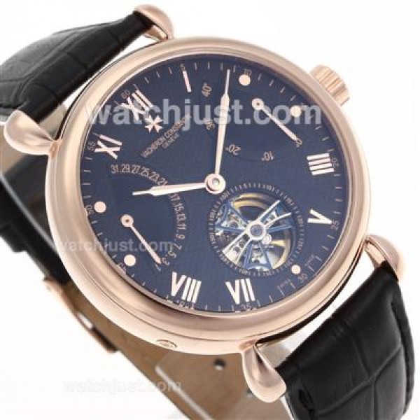 Vacheron Constantin Malte Tourbillon Automatic Rose Gold Case with Black Dial-Leather Strap