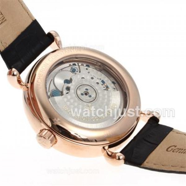 Vacheron Constantin Malte Tourbillon Automatic Rose Gold Case with Black Dial-Leather Strap