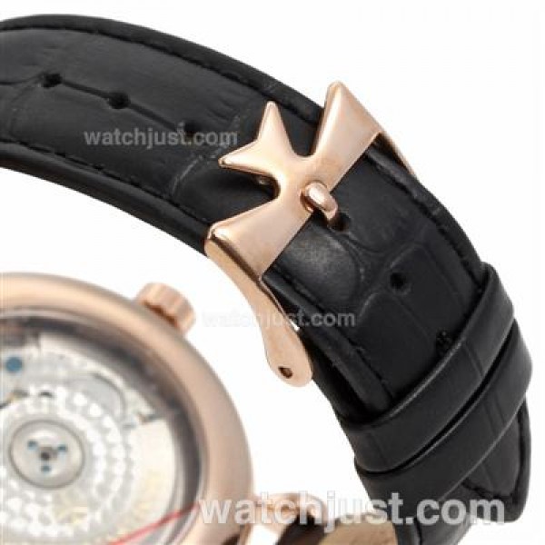 Vacheron Constantin Malte Tourbillon Automatic Rose Gold Case with Black Dial-Leather Strap