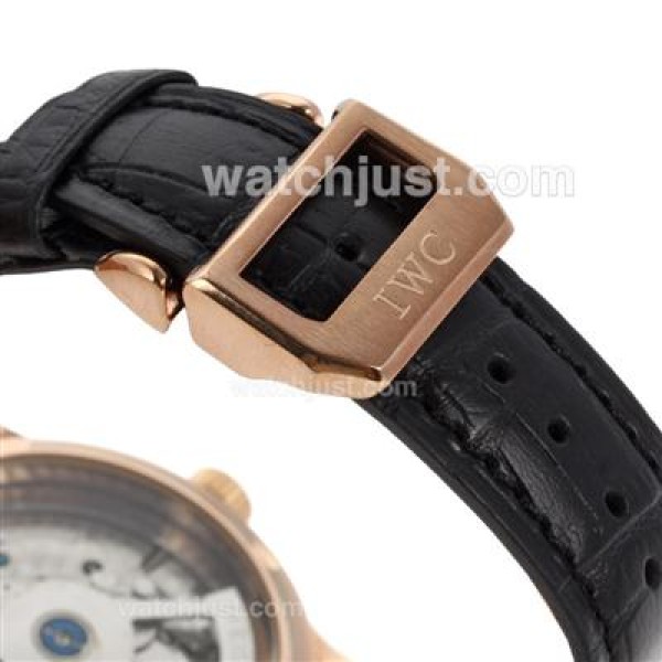 IWC Portuguese Working Power Reserve Automatic Rose Gold Case with Black Dial-Leather Strap