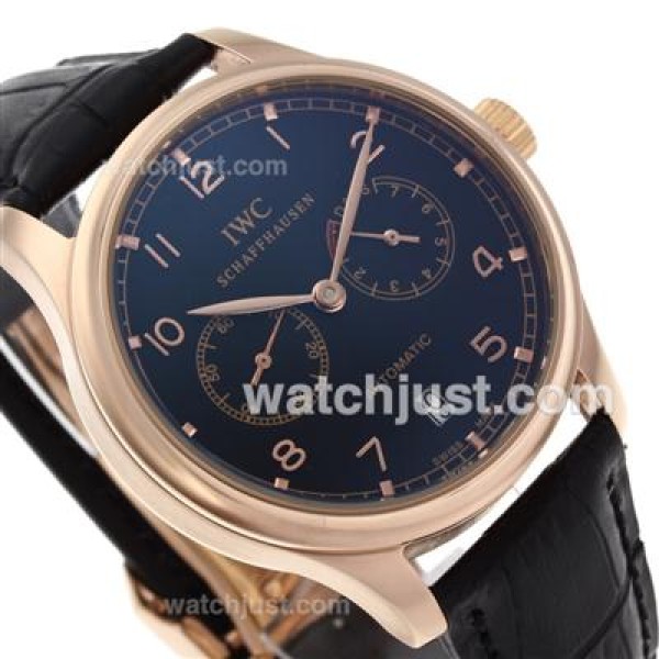IWC Portuguese Working Power Reserve Automatic Rose Gold Case with Black Dial-Leather Strap