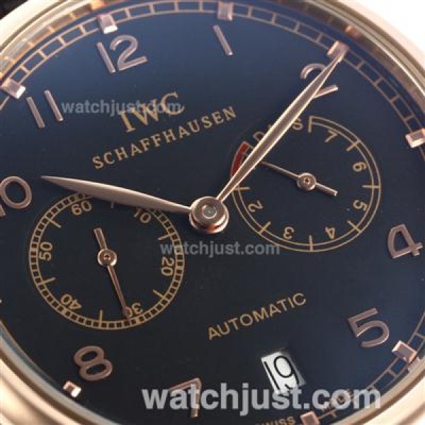 IWC Portuguese Working Power Reserve Automatic Rose Gold Case with Black Dial-Leather Strap