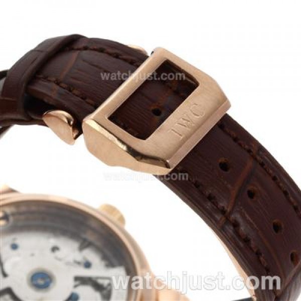 IWC Portuguese Working Power Reserve Automatic Rose Gold Case with White Dial-Leather Strap