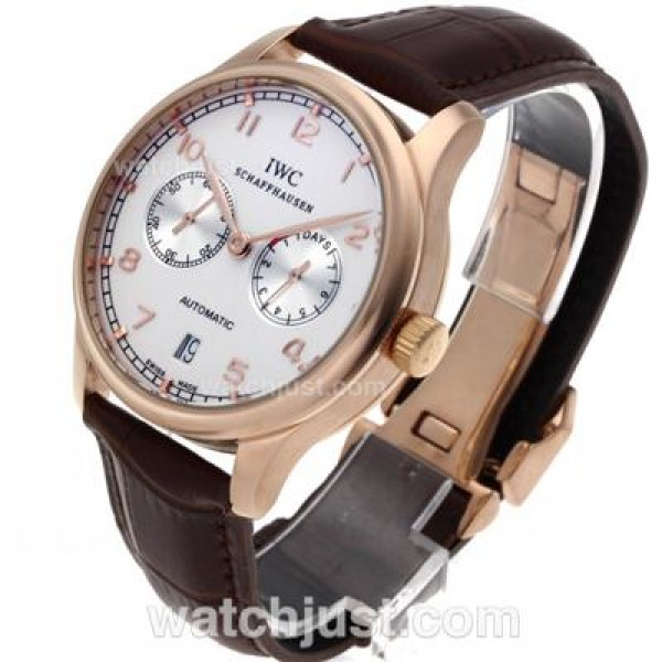 IWC Portuguese Working Power Reserve Automatic Rose Gold Case with White Dial-Leather Strap