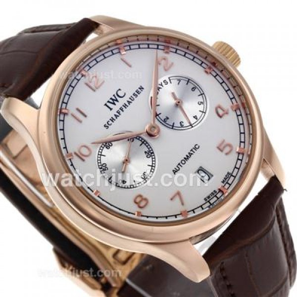 IWC Portuguese Working Power Reserve Automatic Rose Gold Case with White Dial-Leather Strap