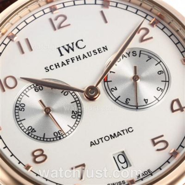IWC Portuguese Working Power Reserve Automatic Rose Gold Case with White Dial-Leather Strap
