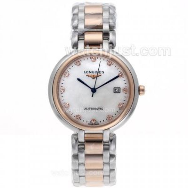 Longines PrimaLuna Automatic Two Tone Diamond Markers with MOP Dial-18K Plated Gold Movement