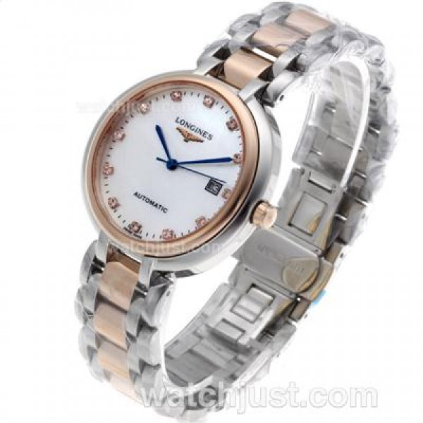 Longines PrimaLuna Automatic Two Tone Diamond Markers with MOP Dial-18K Plated Gold Movement