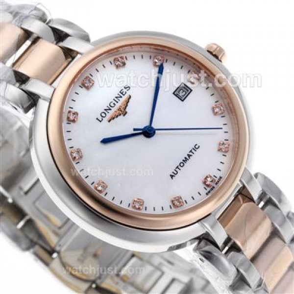 Longines PrimaLuna Automatic Two Tone Diamond Markers with MOP Dial-18K Plated Gold Movement