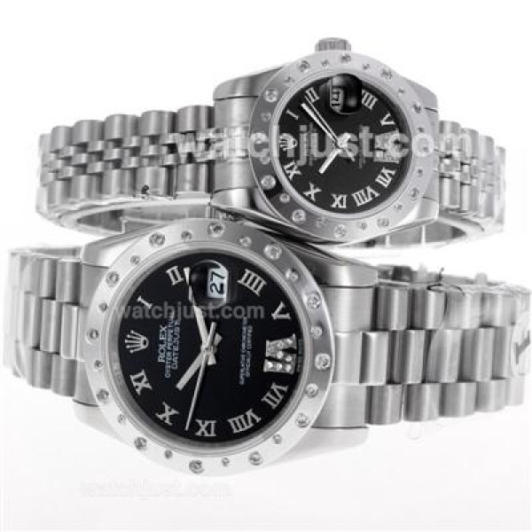 Rolex Datejust Automatic Roman Markers with Black Dial S/S-Sapphire Glass