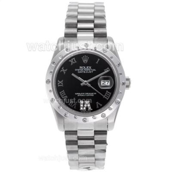 Rolex Datejust Automatic Roman Markers with Black Dial S/S-Sapphire Glass