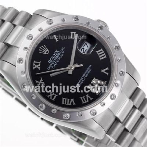 Rolex Datejust Automatic Roman Markers with Black Dial S/S-Sapphire Glass