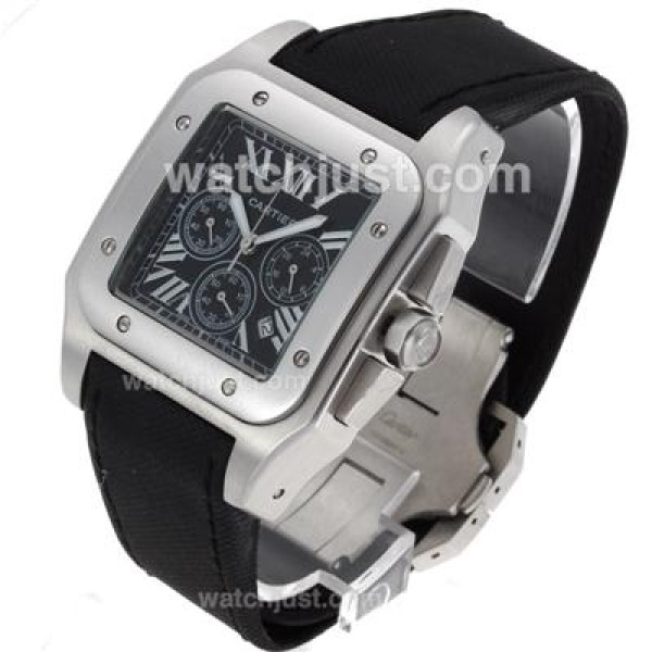 Cartier Santos 100 Working Chronograph with Black Dial-Nylon Strap