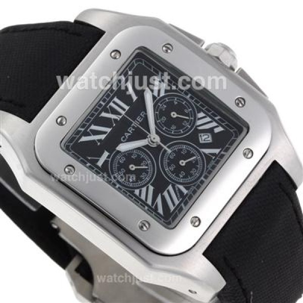Cartier Santos 100 Working Chronograph with Black Dial-Nylon Strap