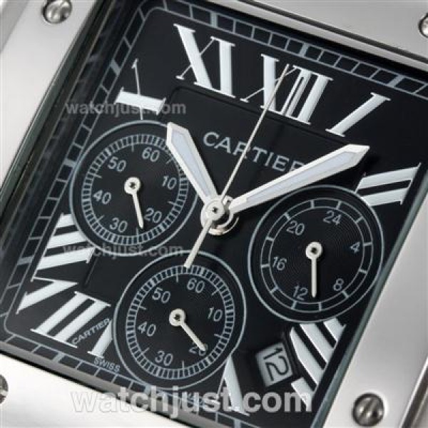 Cartier Santos 100 Working Chronograph with Black Dial-Nylon Strap
