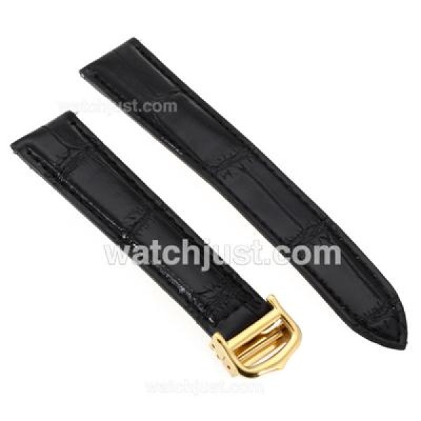 Cartier Black Leather Strap with Golden Deployment Buckle