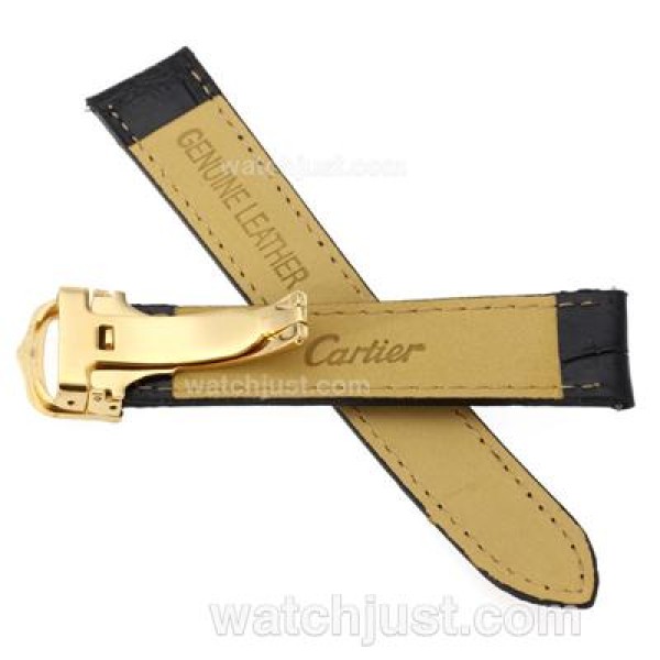 Cartier Black Leather Strap with Golden Deployment Buckle