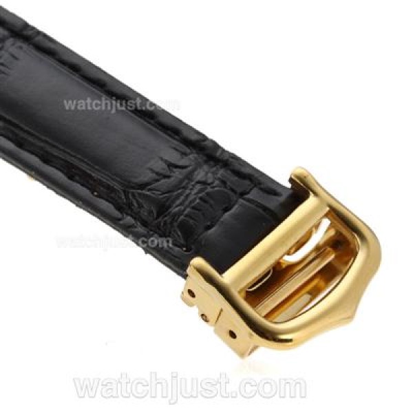 Cartier Black Leather Strap with Golden Deployment Buckle