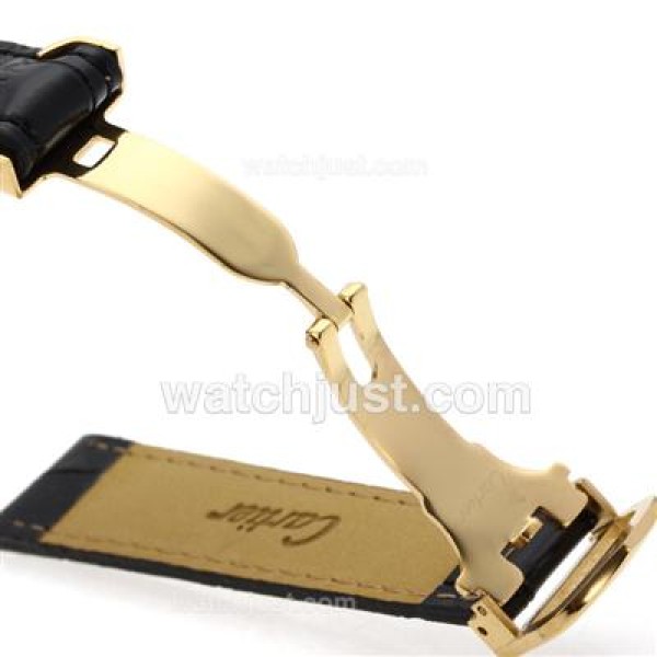 Cartier Black Leather Strap with Golden Deployment Buckle