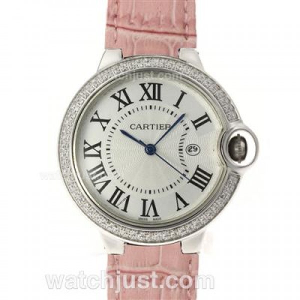 Cartier Ballon bleu de Cartier Diamond Bezel with Pink Leather Strap-Couple Watch