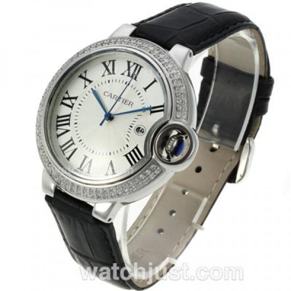 Cartier Ballon bleu de Cartier Diamond Bezel with Black Leather Strap-Couple Watch