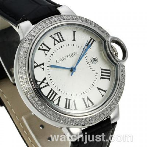Cartier Ballon bleu de Cartier Diamond Bezel with Black Leather Strap-Couple Watch
